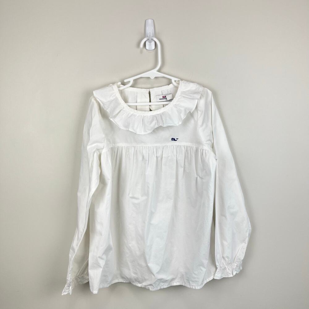 Vineyard Vines White Ruffle Blouse Medium